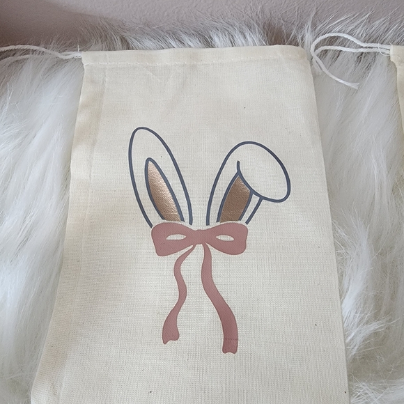 Easter Bunny and Egg Cotton Bags - Cream Pink Rose Gold Easter Basket Bag - Picture 4 of 9